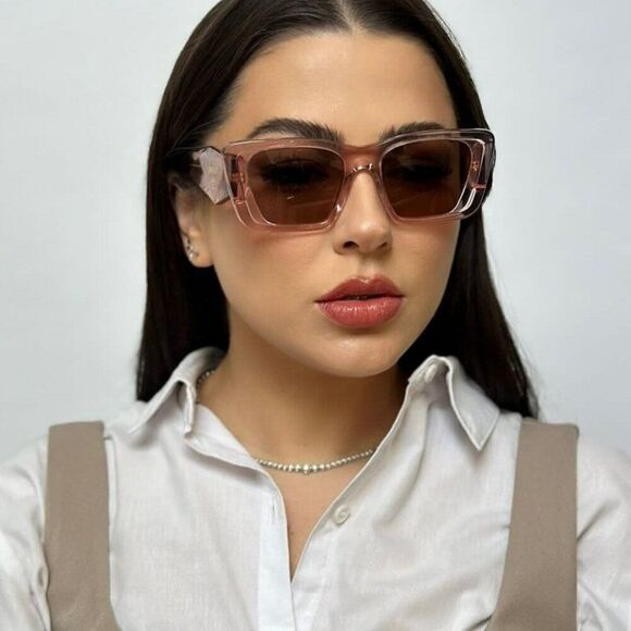 NEW Prada PR08YS 19Q10D Transparent Peach Light Brown Cat Eye Unisex Sunglasses - Picture 7 of 14
